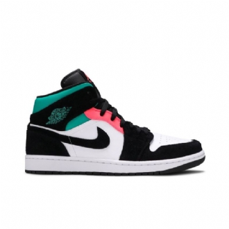 Air Jordan 1 Mid Se Hvid Sort Blå Lyserød Sko Herre