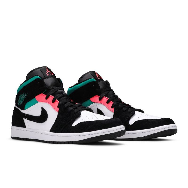Air Jordan 1 Mid Se Hvid Sort Blå Lyserød Sko Herre