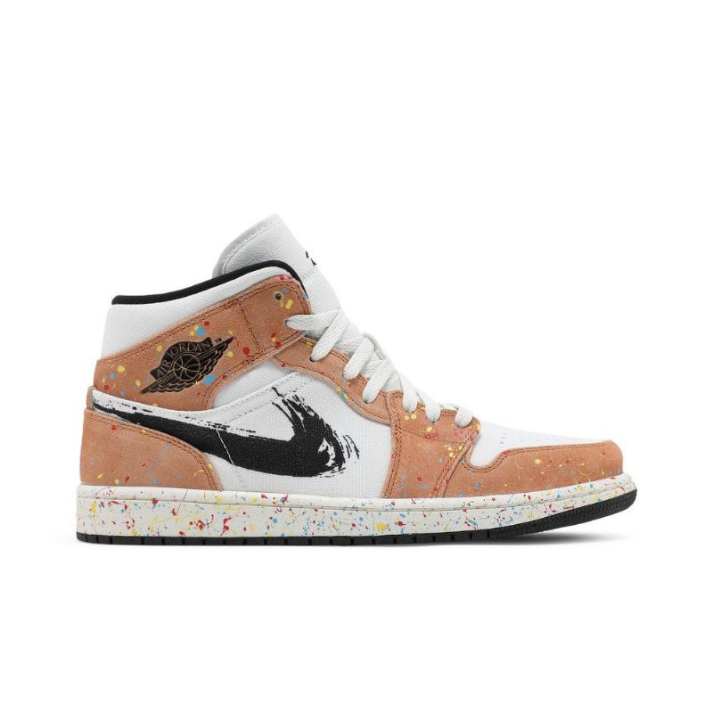 Air Jordan 1 Mid Se Hvid Sort Brun Sko Herre