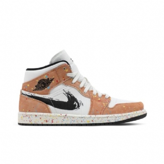 Air Jordan 1 Mid Se Hvid Sort Brun Sko Herre