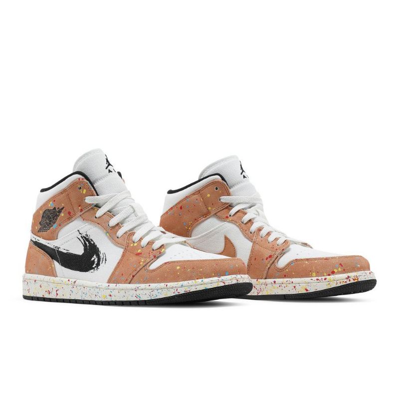 Air Jordan 1 Mid Se Hvid Sort Brun Sko Herre