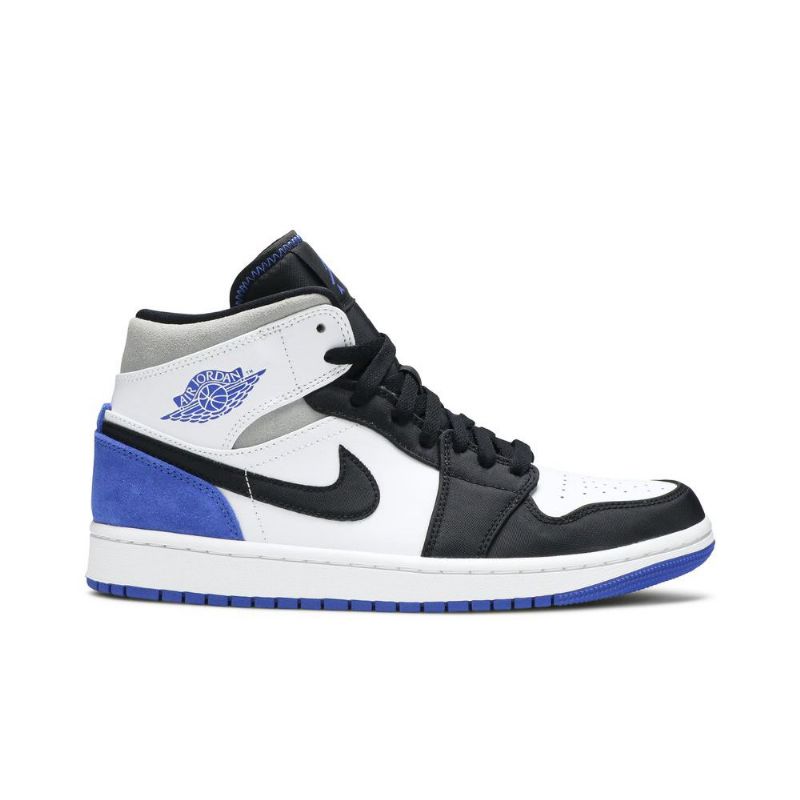Air Jordan 1 Mid Se Hvid Sort Grå Blå Sko Herre