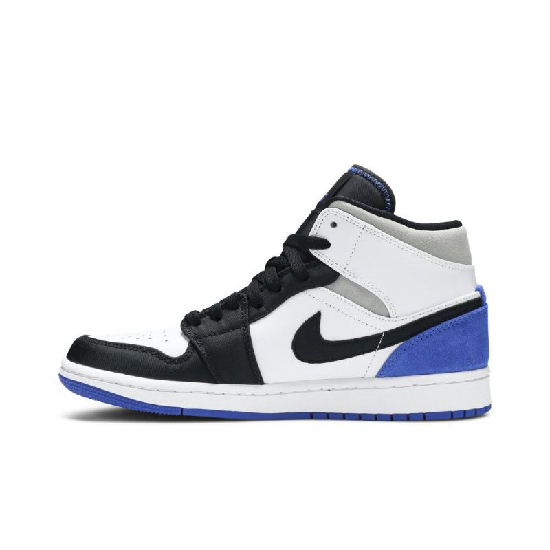 Air Jordan 1 Mid Se Hvid Sort Grå Blå Sko Herre