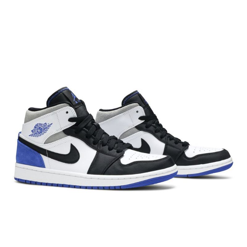 Air Jordan 1 Mid Se Hvid Sort Grå Blå Sko Herre