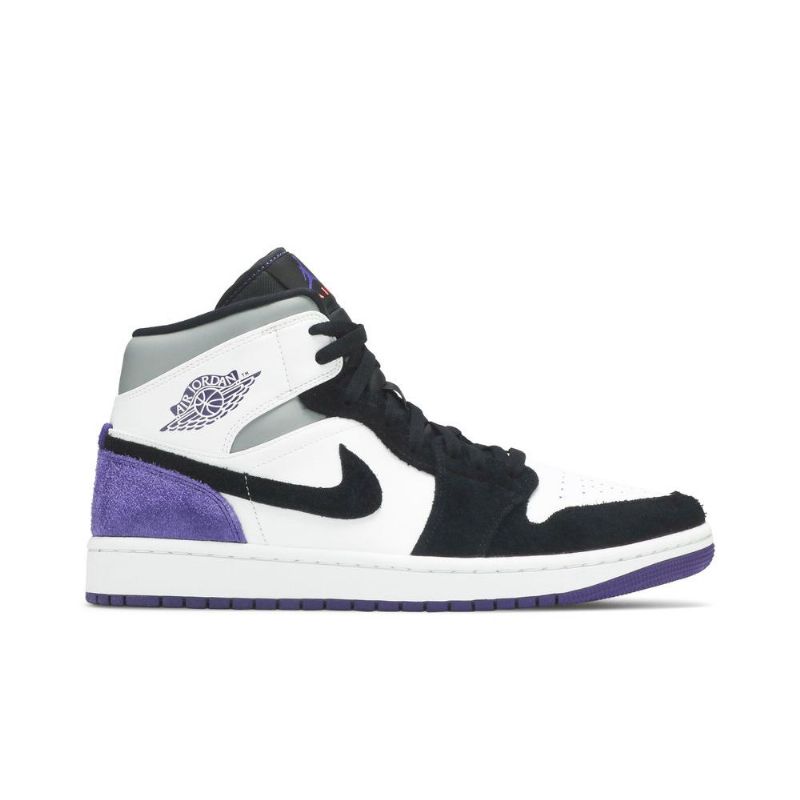 Air Jordan 1 Mid Se Hvid Sort Grå Lilla Sko Herre