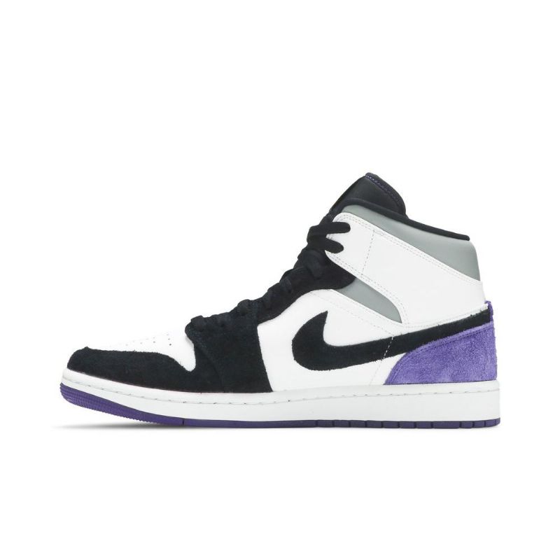 Air Jordan 1 Mid Se Hvid Sort Grå Lilla Sko Herre