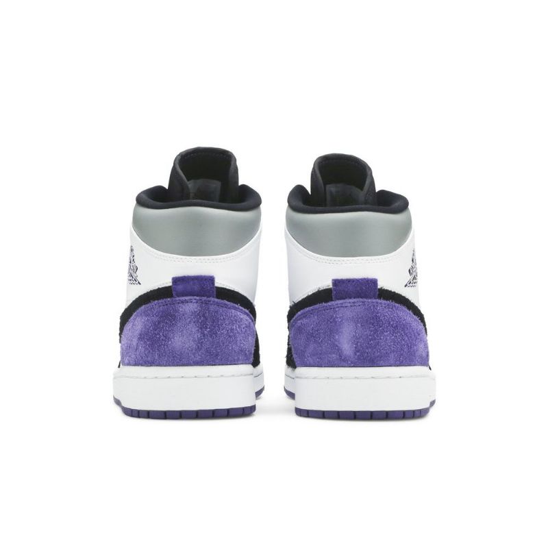 Air Jordan 1 Mid Se Hvid Sort Grå Lilla Sko Herre