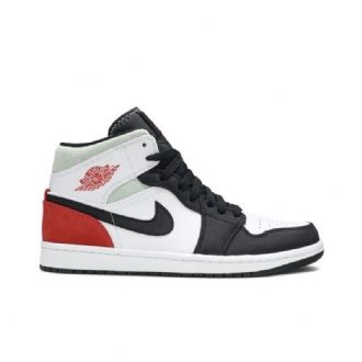 Air Jordan 1 Mid Se Hvid Sort Grå Rød Sko Herre