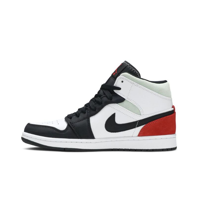 Air Jordan 1 Mid Se Hvid Sort Grå Rød Sko Herre