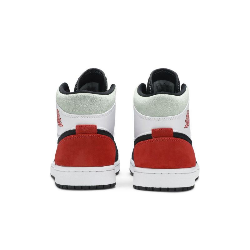 Air Jordan 1 Mid Se Hvid Sort Grå Rød Sko Herre