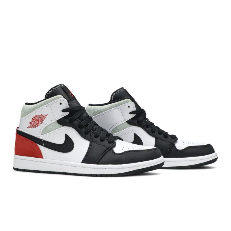 Air Jordan 1 Mid Se Hvid Sort Grå Rød Sko Herre