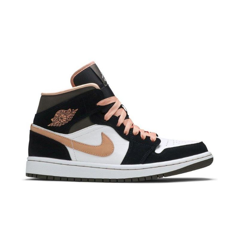 Air Jordan 1 Mid Se Hvid Sort Lyserød Sko Dame