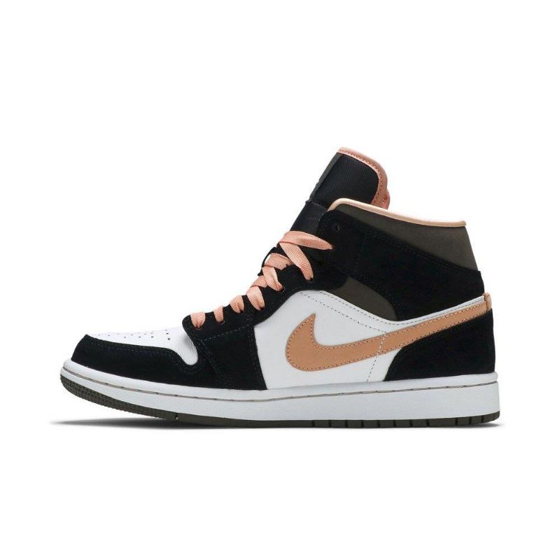 Air Jordan 1 Mid Se Hvid Sort Lyserød Sko Dame