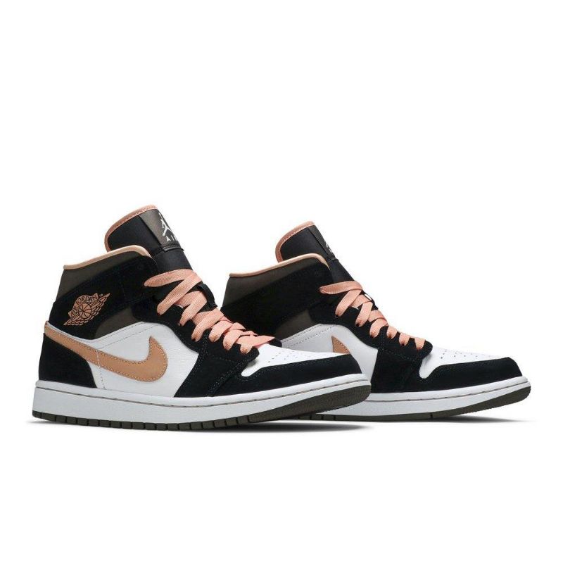 Air Jordan 1 Mid Se Hvid Sort Lyserød Sko Dame