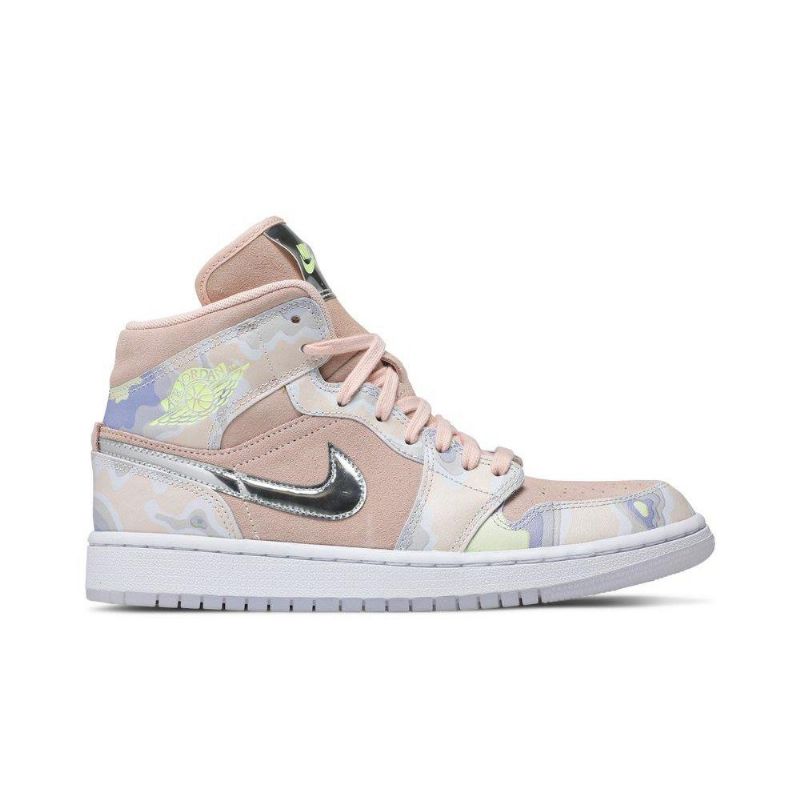 Air Jordan 1 Mid Se Lyserød Sølv Grøn Sko Dame