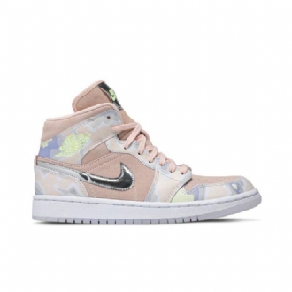 Air Jordan 1 Mid Se Lyserød Sølv Grøn Sko Dame