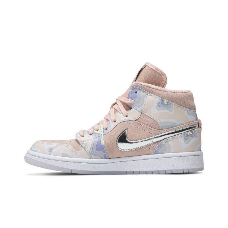Air Jordan 1 Mid Se Lyserød Sølv Grøn Sko Dame