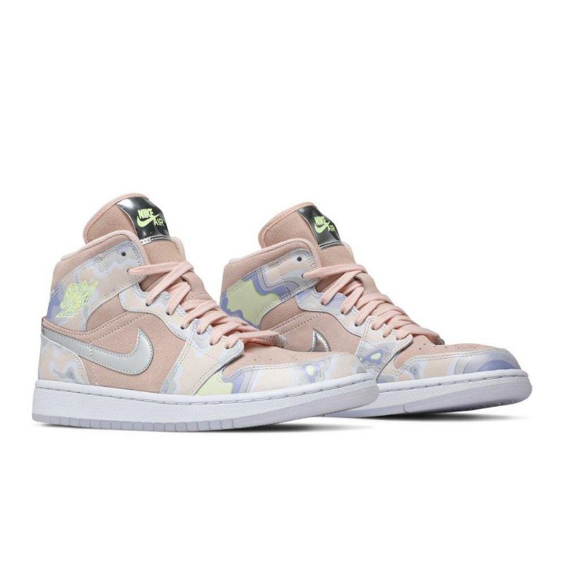 Air Jordan 1 Mid Se Lyserød Sølv Grøn Sko Dame