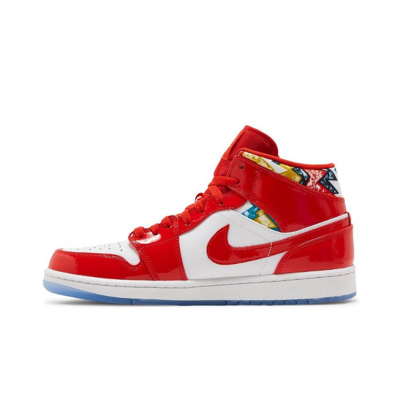 Air Jordan 1 Mid Se Rød Hvid Guld Blå Sko Herre