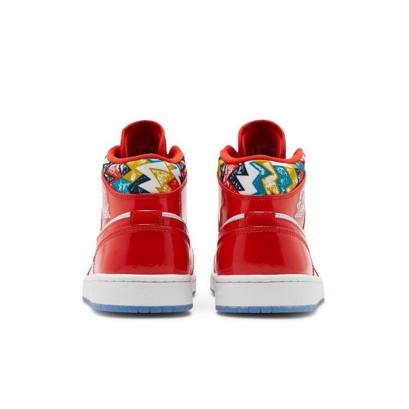 Air Jordan 1 Mid Se Rød Hvid Guld Blå Sko Herre