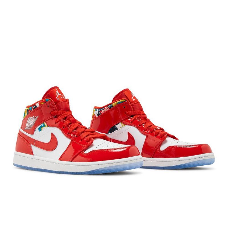 Air Jordan 1 Mid Se Rød Hvid Guld Blå Sko Herre