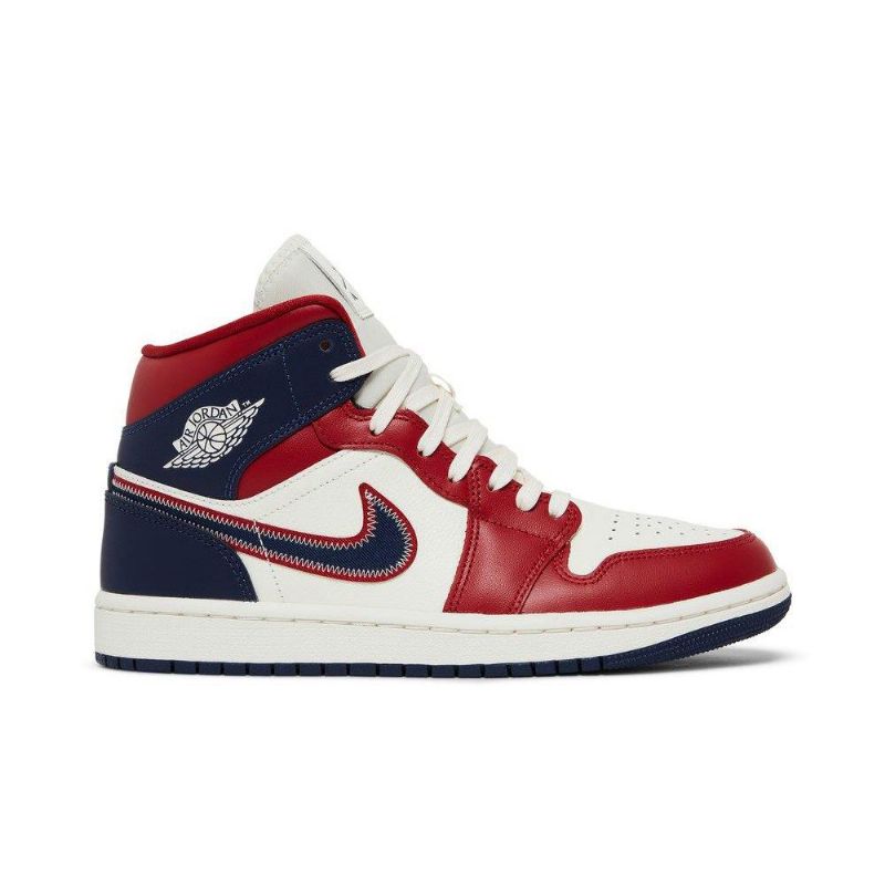 Air Jordan 1 Mid Se Rød Hvid Marineblå Sko Dame