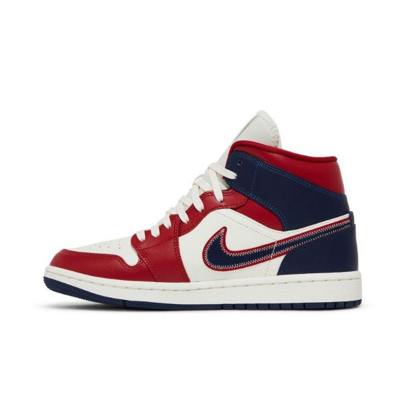 Air Jordan 1 Mid Se Rød Hvid Marineblå Sko Dame