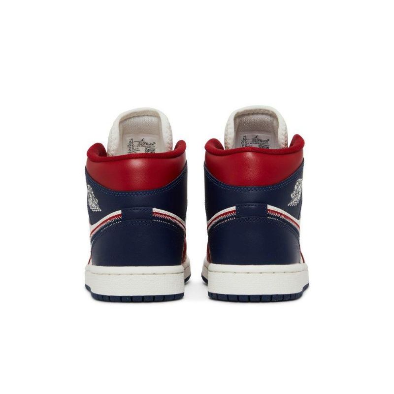 Air Jordan 1 Mid Se Rød Hvid Marineblå Sko Dame
