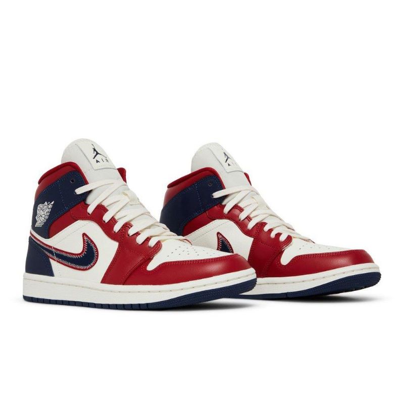 Air Jordan 1 Mid Se Rød Hvid Marineblå Sko Dame