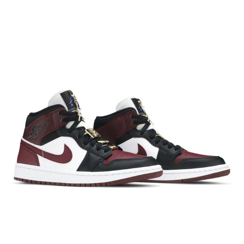 Air Jordan 1 Mid Se Sort Bordeaux Hvid Sko Dame