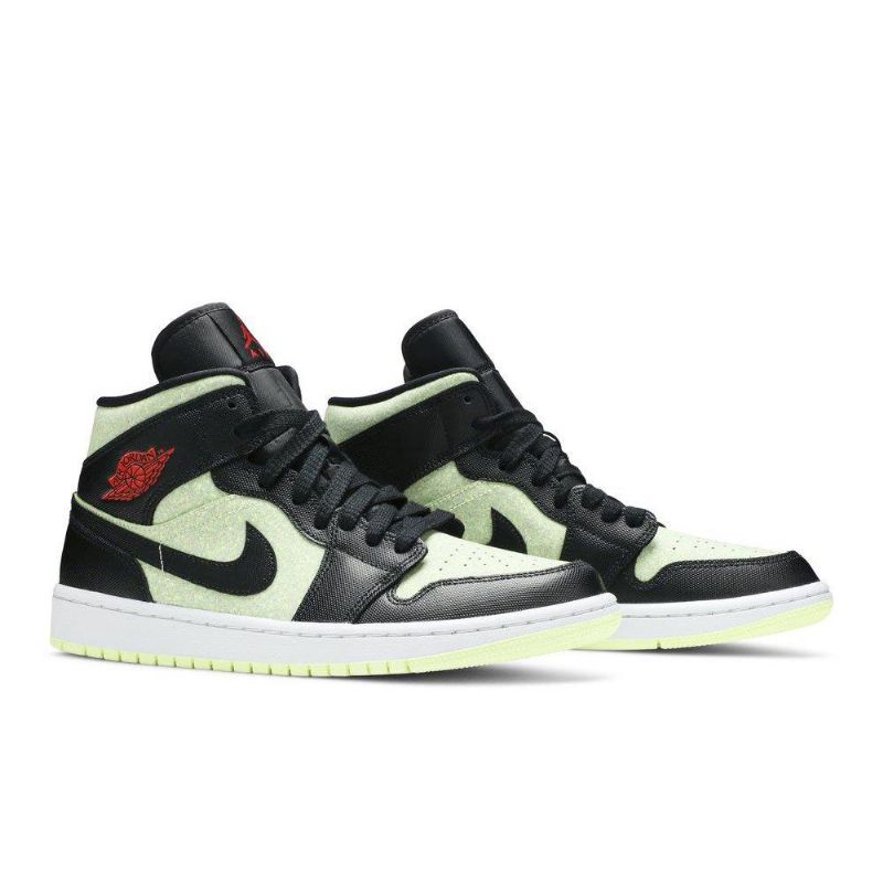 Air Jordan 1 Mid Se Sort Grøn Rød Sko Dame