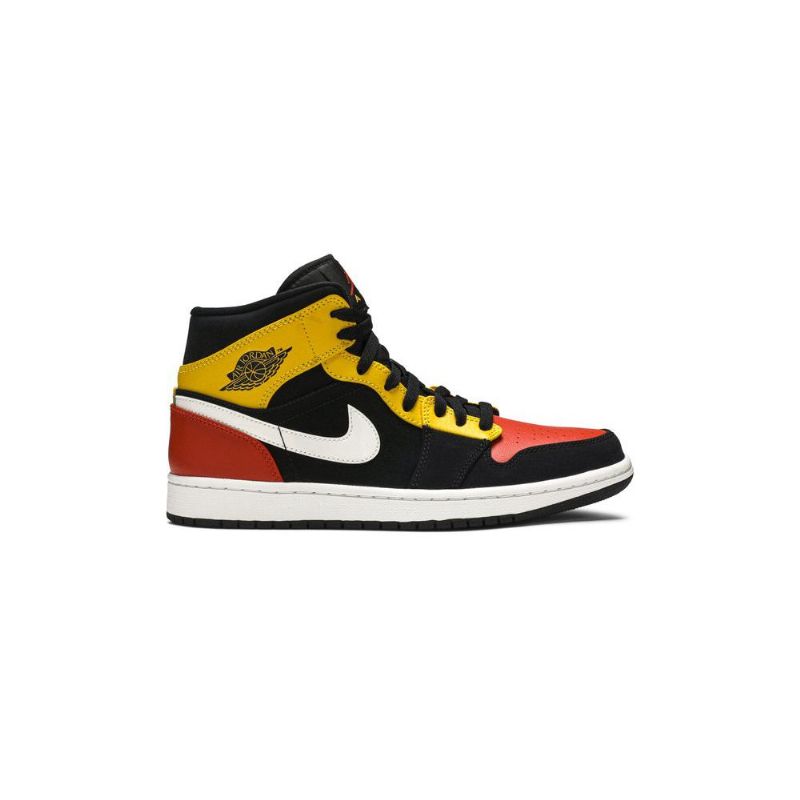 Air Jordan 1 Mid Se Sort Gul Orange Hvid Sko Herre