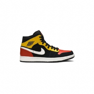 Air Jordan 1 Mid Se Sort Gul Orange Hvid Sko Herre