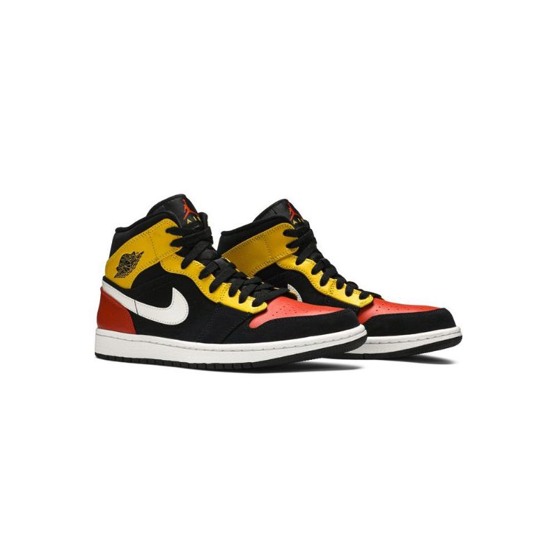 Air Jordan 1 Mid Se Sort Gul Orange Hvid Sko Herre