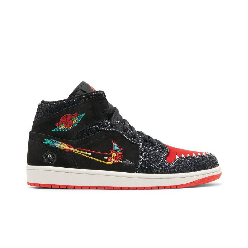 Air Jordan 1 Mid Se Sort Rød Grøn Guld Sko Herre