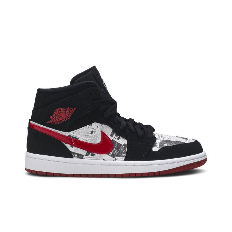 Air Jordan 1 Mid Se Sort Rød Hvid Sko Herre