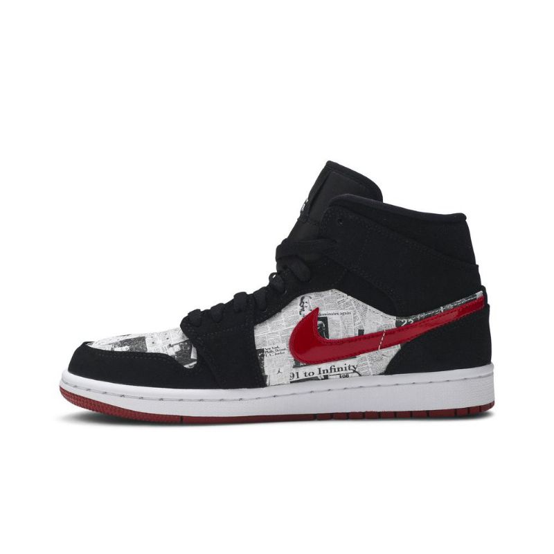 Air Jordan 1 Mid Se Sort Rød Hvid Sko Herre