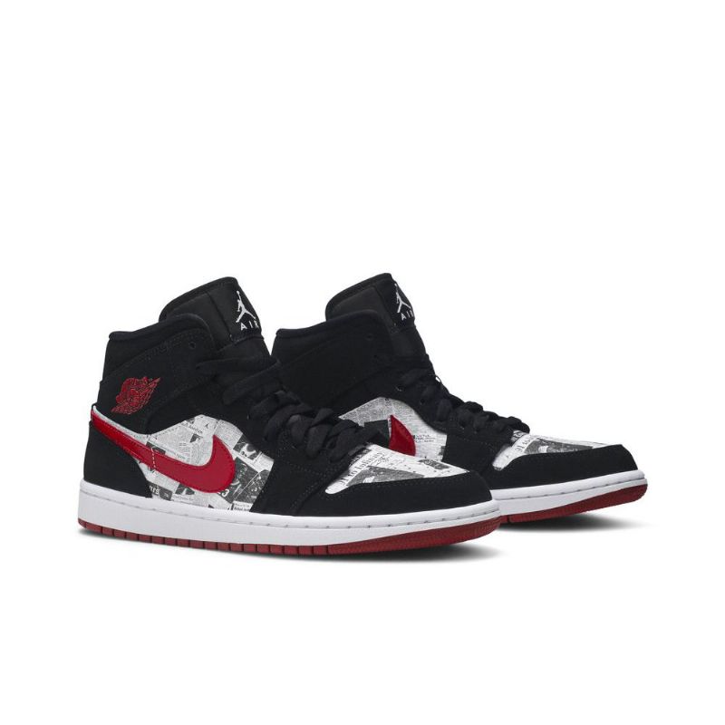 Air Jordan 1 Mid Se Sort Rød Hvid Sko Herre