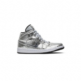 Air Jordan 1 Mid Sølv Hvid Sko Dame
