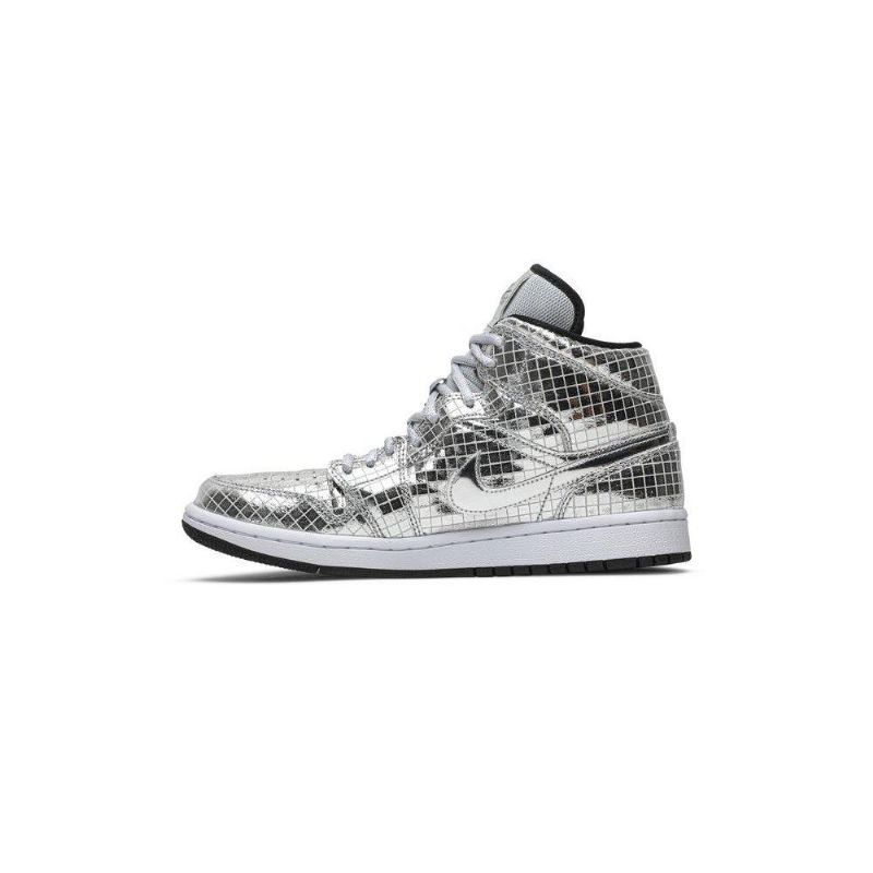Air Jordan 1 Mid Sølv Hvid Sko Dame