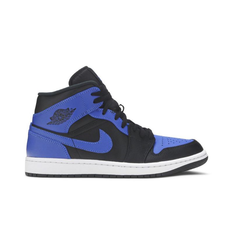 Air Jordan 1 Mid Sort Blå Hvid Sko Herre