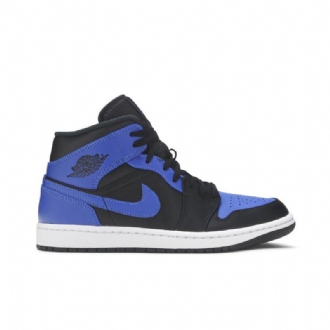 Air Jordan 1 Mid Sort Blå Hvid Sko Herre