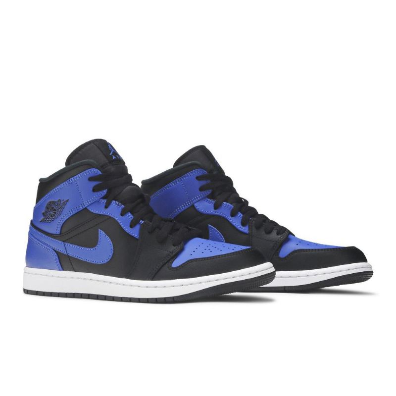 Air Jordan 1 Mid Sort Blå Hvid Sko Herre