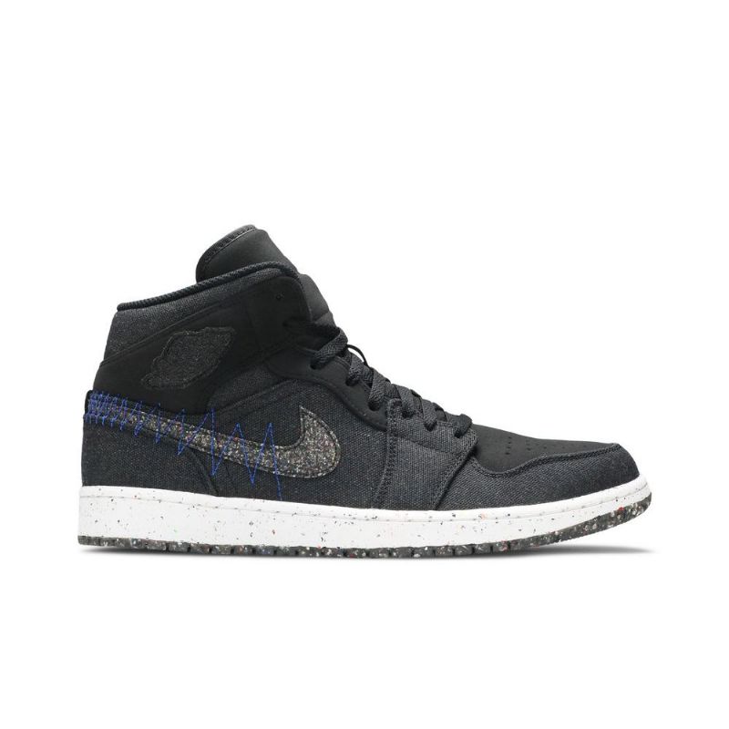 Air Jordan 1 Mid Sort Blå Hvid Sko Herre