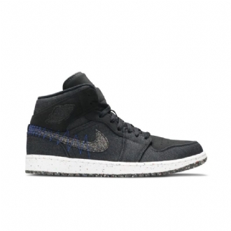 Air Jordan 1 Mid Sort Blå Hvid Sko Herre