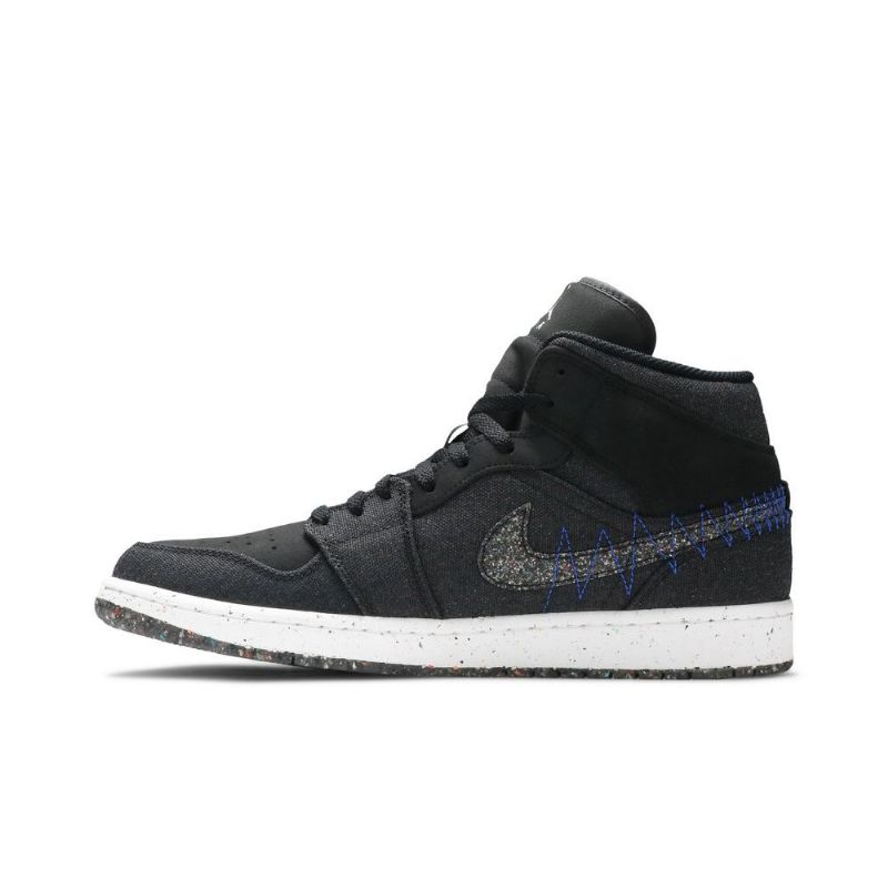 Air Jordan 1 Mid Sort Blå Hvid Sko Herre