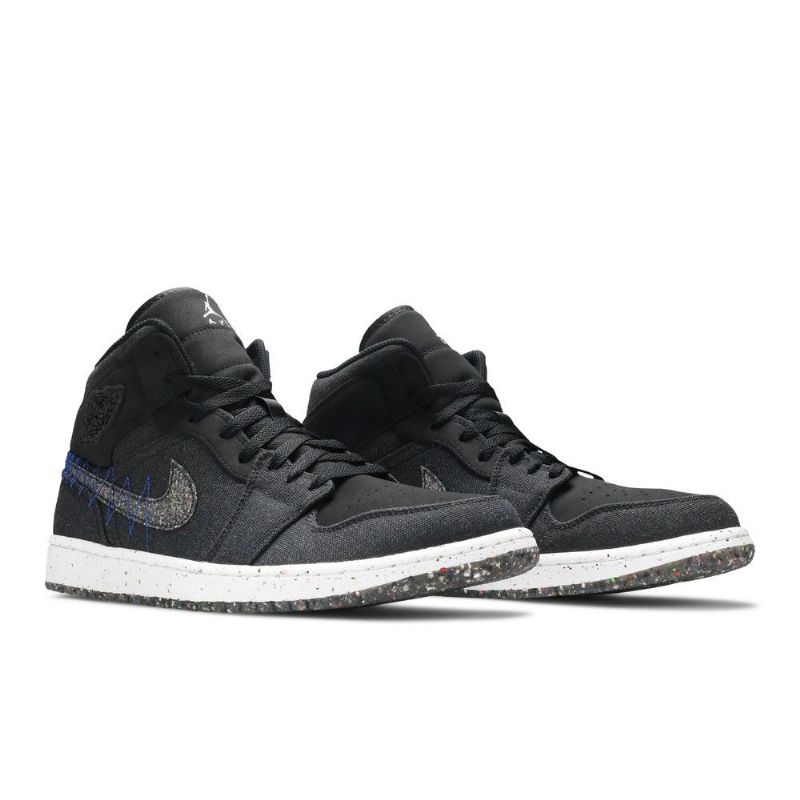 Air Jordan 1 Mid Sort Blå Hvid Sko Herre