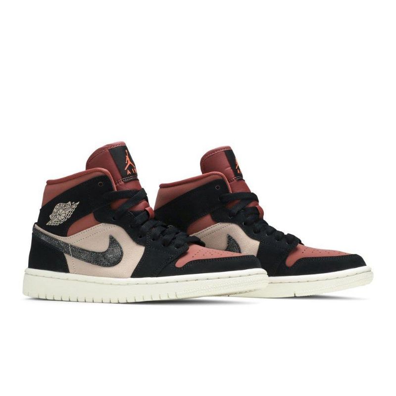 Air Jordan 1 Mid Sort Bordeaux Beige Sko Dame