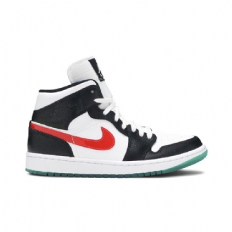 Air Jordan 1 Mid Sort Hvid Rød Grøn Sko Dame
