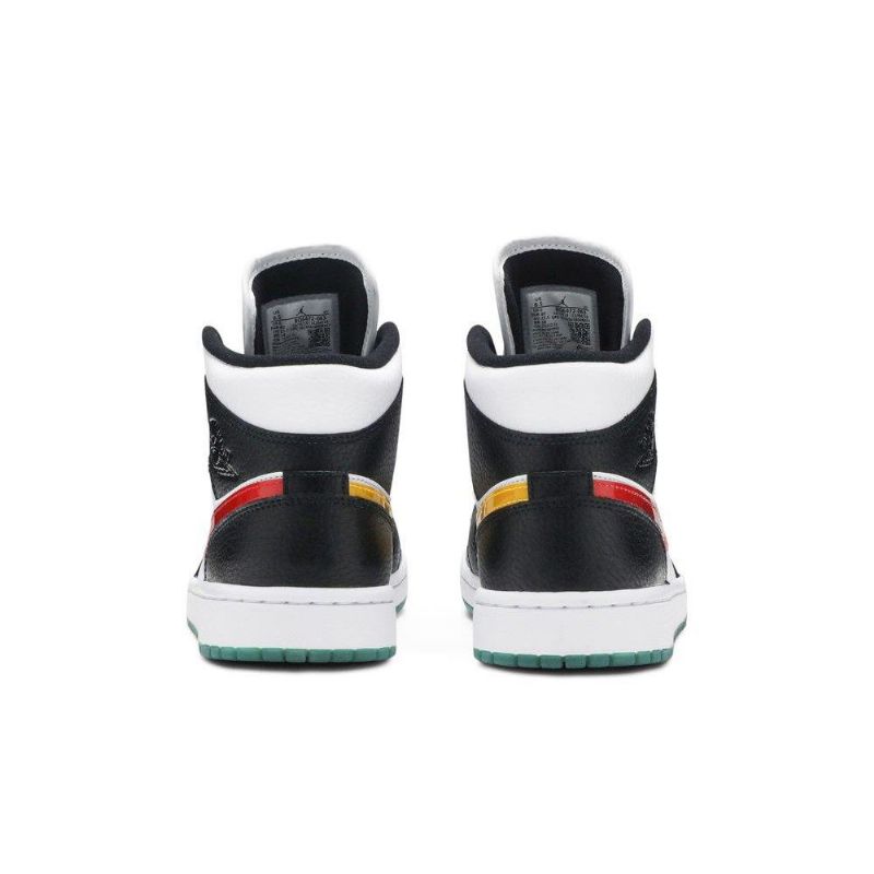 Air Jordan 1 Mid Sort Hvid Rød Grøn Sko Dame
